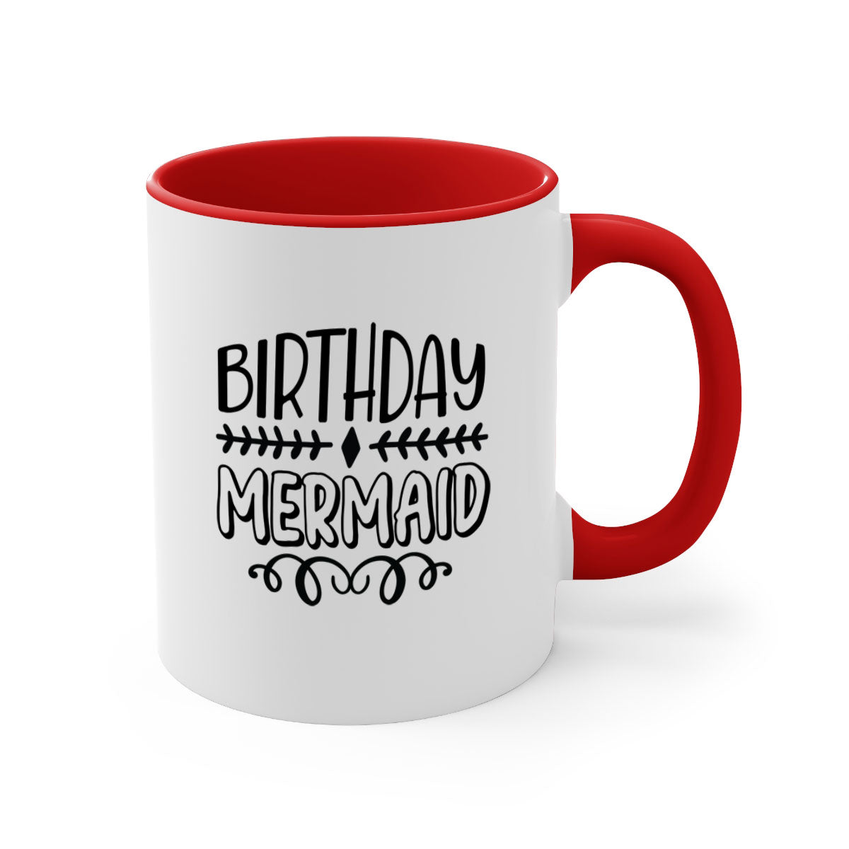 Colorful Birthday Mermaid Mug with glossy finish and C-shaped handle, available in multiple colors.