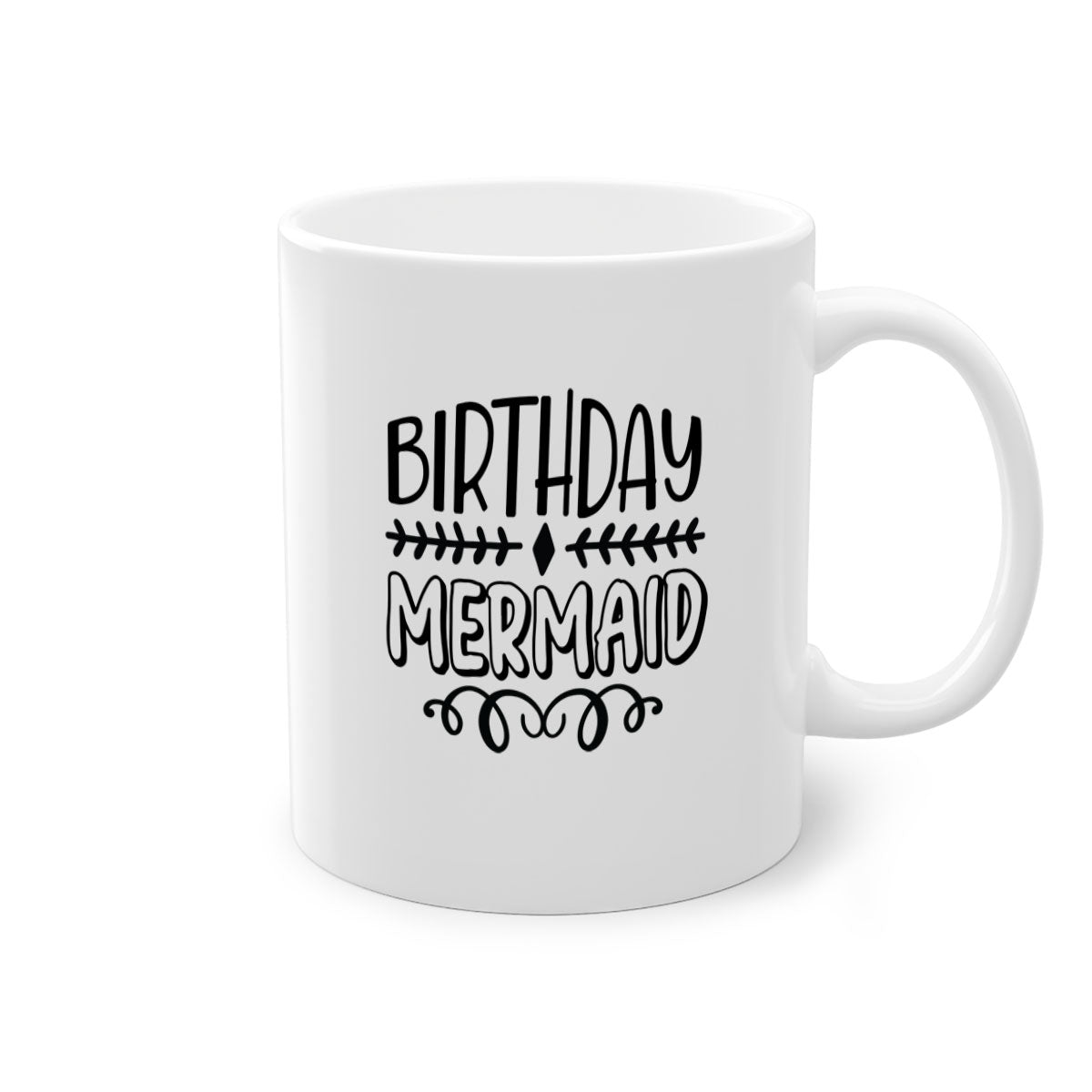 Colorful Birthday Mermaid Mug with glossy finish and C-shaped handle, available in multiple colors.