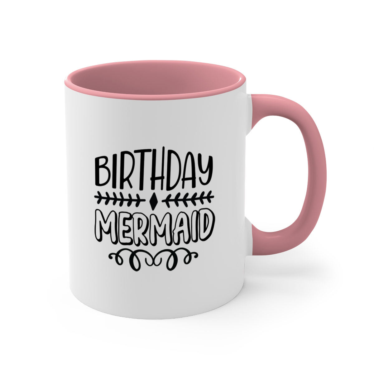 Colorful Birthday Mermaid Mug with glossy finish and C-shaped handle, available in multiple colors.