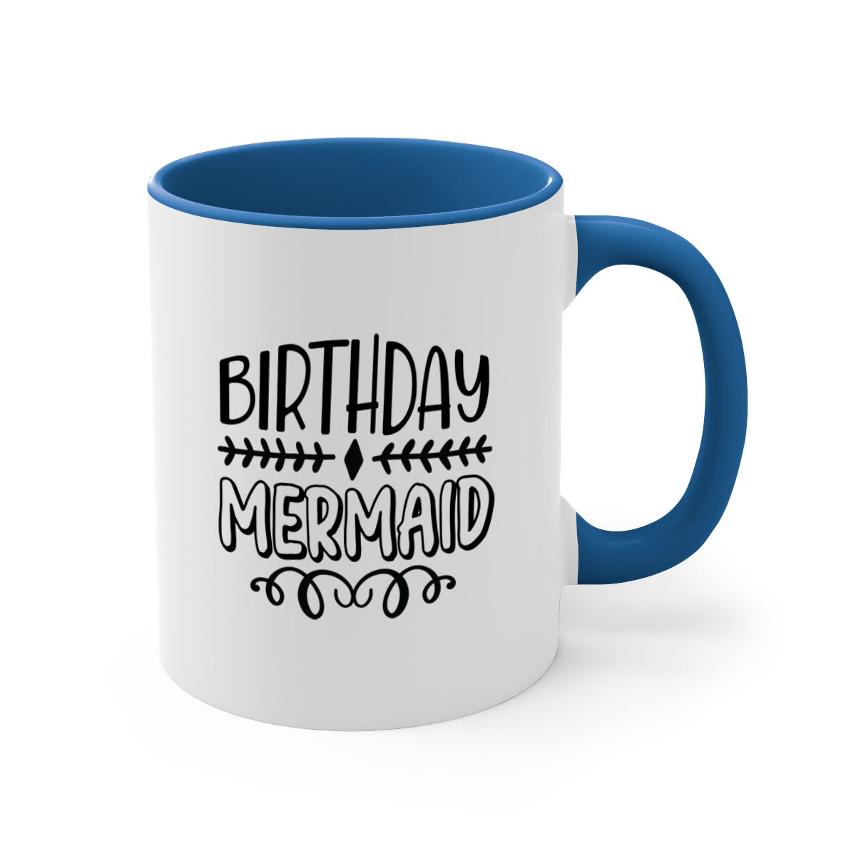 Colorful Birthday Mermaid Mug with glossy finish and C-shaped handle, available in multiple colors.