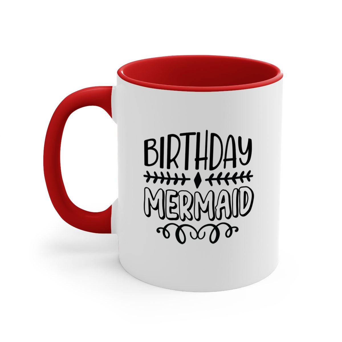 Colorful Birthday Mermaid Mug with glossy finish and C-shaped handle, available in multiple colors.