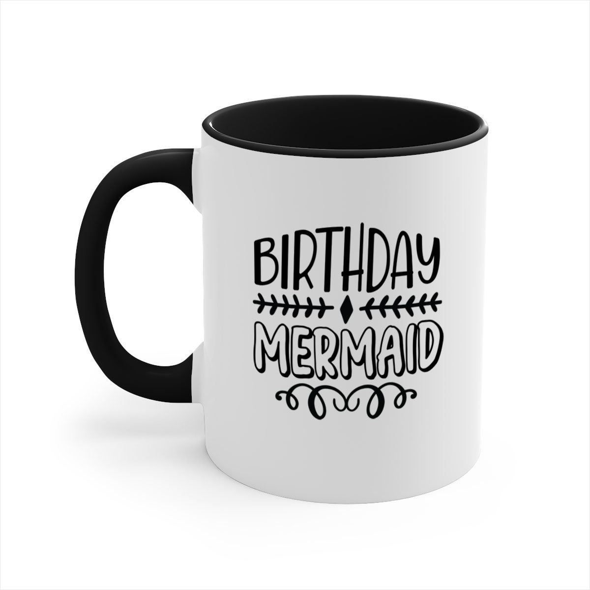 Colorful Birthday Mermaid Mug with glossy finish and C-shaped handle, available in multiple colors.