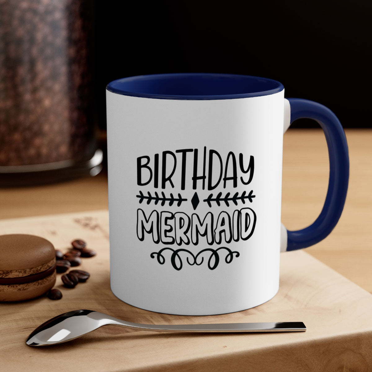Colorful Birthday Mermaid Mug with glossy finish and C-shaped handle, available in multiple colors.