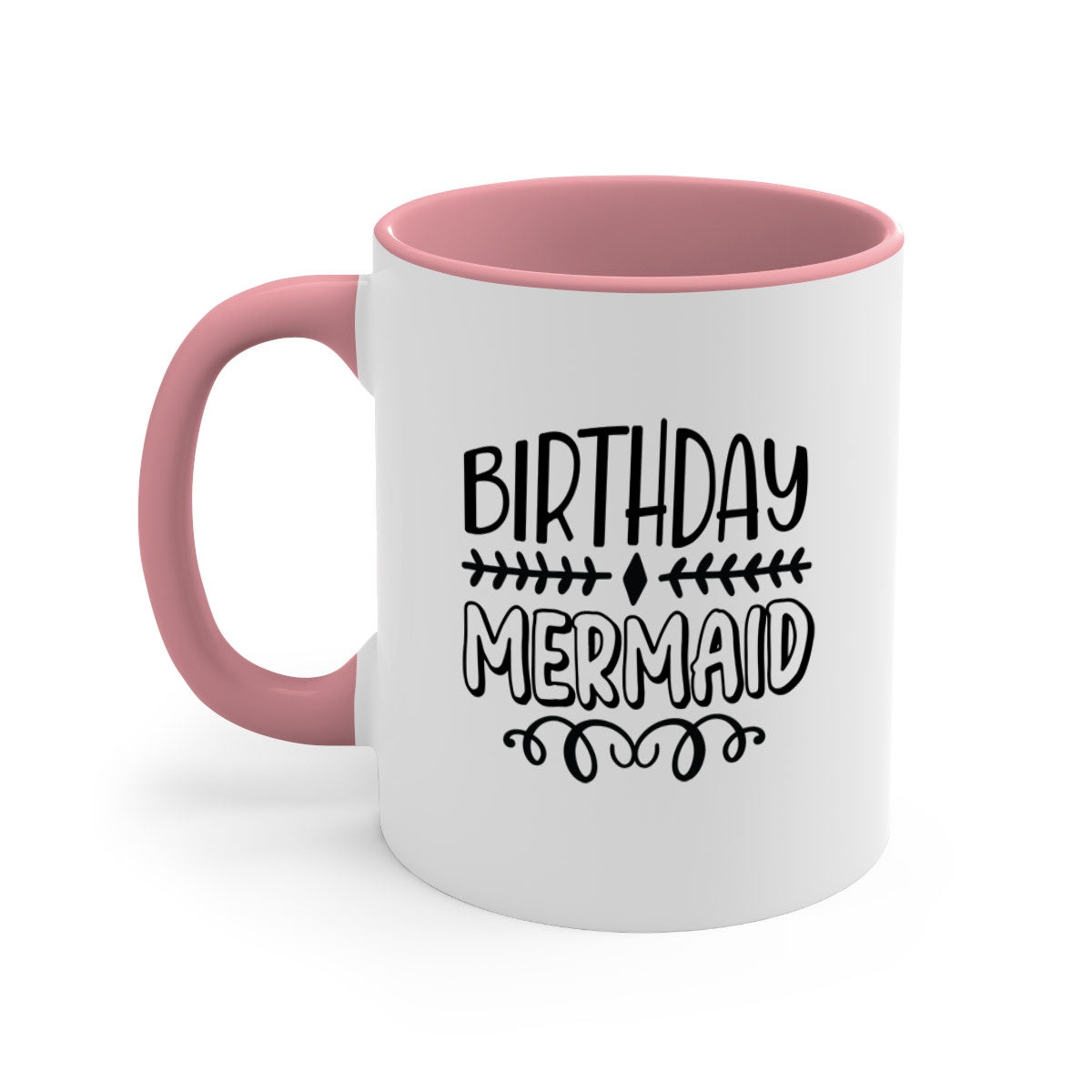 Colorful Birthday Mermaid Mug with glossy finish and C-shaped handle, available in multiple colors.