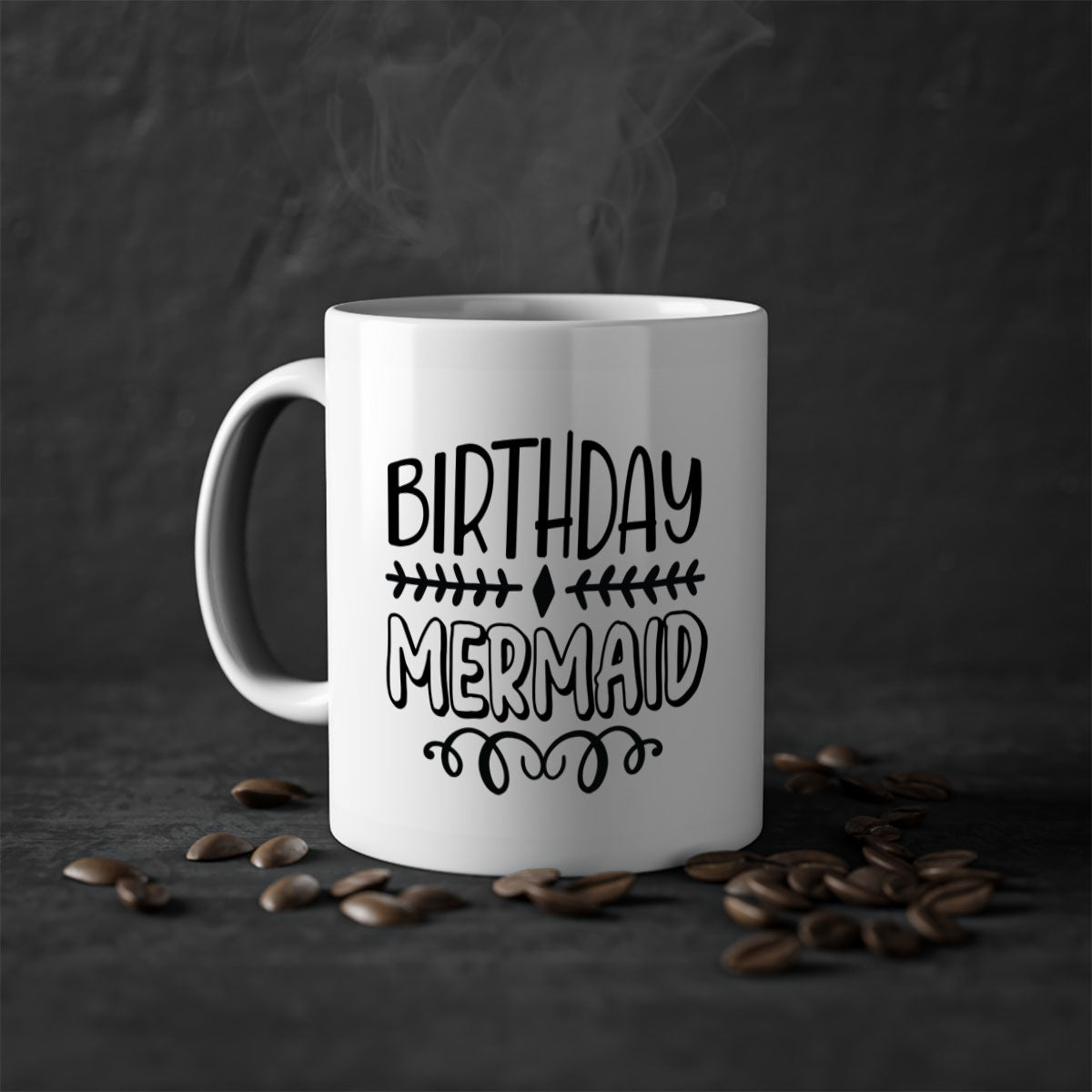Colorful Birthday Mermaid Mug with glossy finish and C-shaped handle, available in multiple colors.
