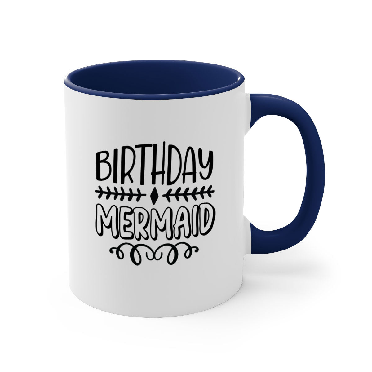 Colorful Birthday Mermaid Mug with glossy finish and C-shaped handle, available in multiple colors.