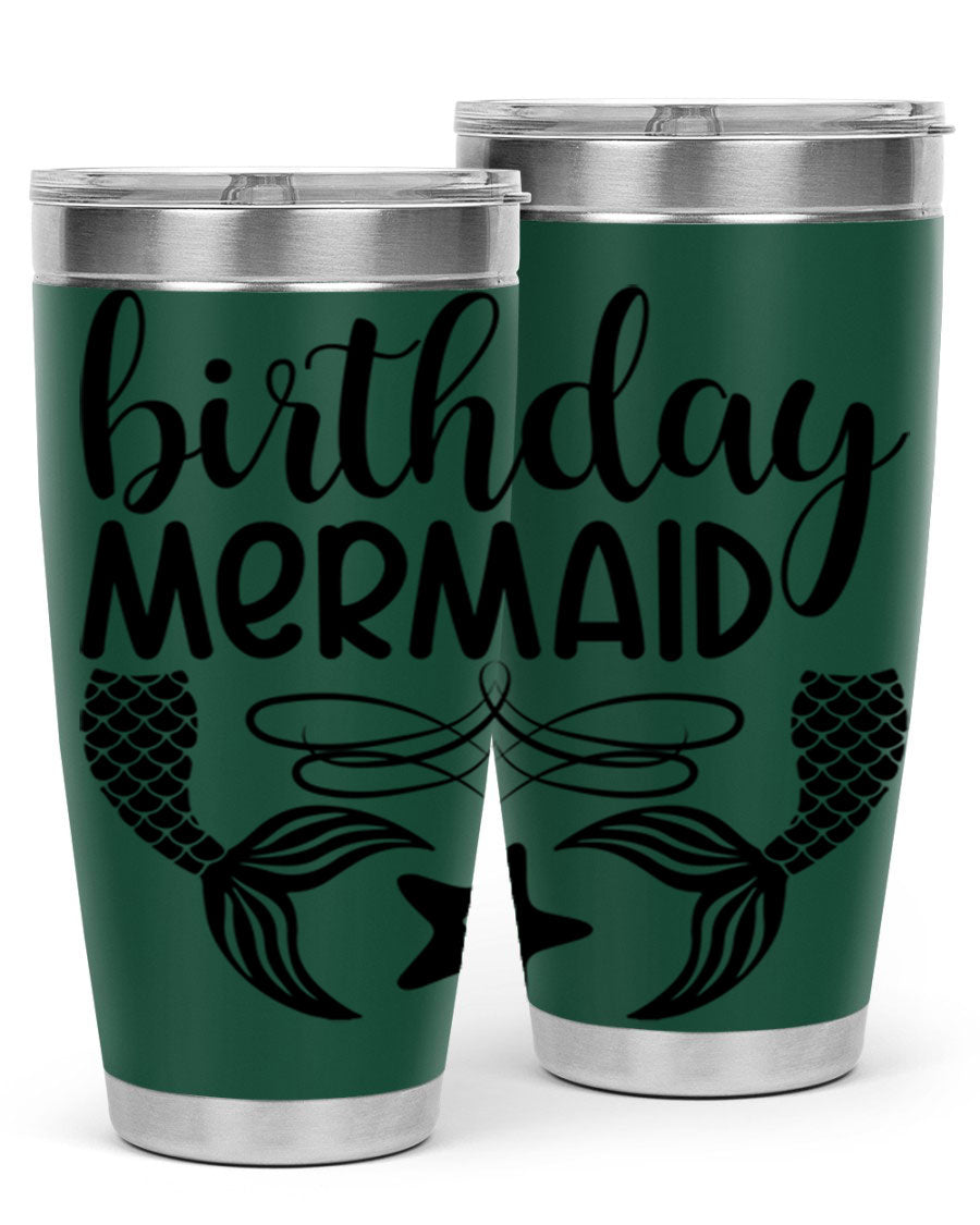 Birthday Mermaid 76# Tumbler featuring vibrant design, double wall vacuum insulation, and a convenient drink-thru lid.