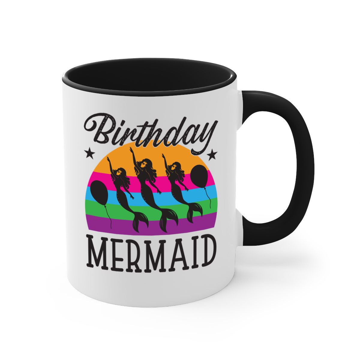 Birthday Mermaid Mug with colorful handle and glossy finish, perfect for coffee and tea.