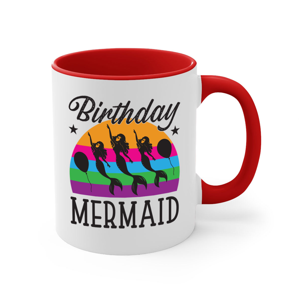 Birthday Mermaid Mug with colorful handle and glossy finish, perfect for coffee and tea.