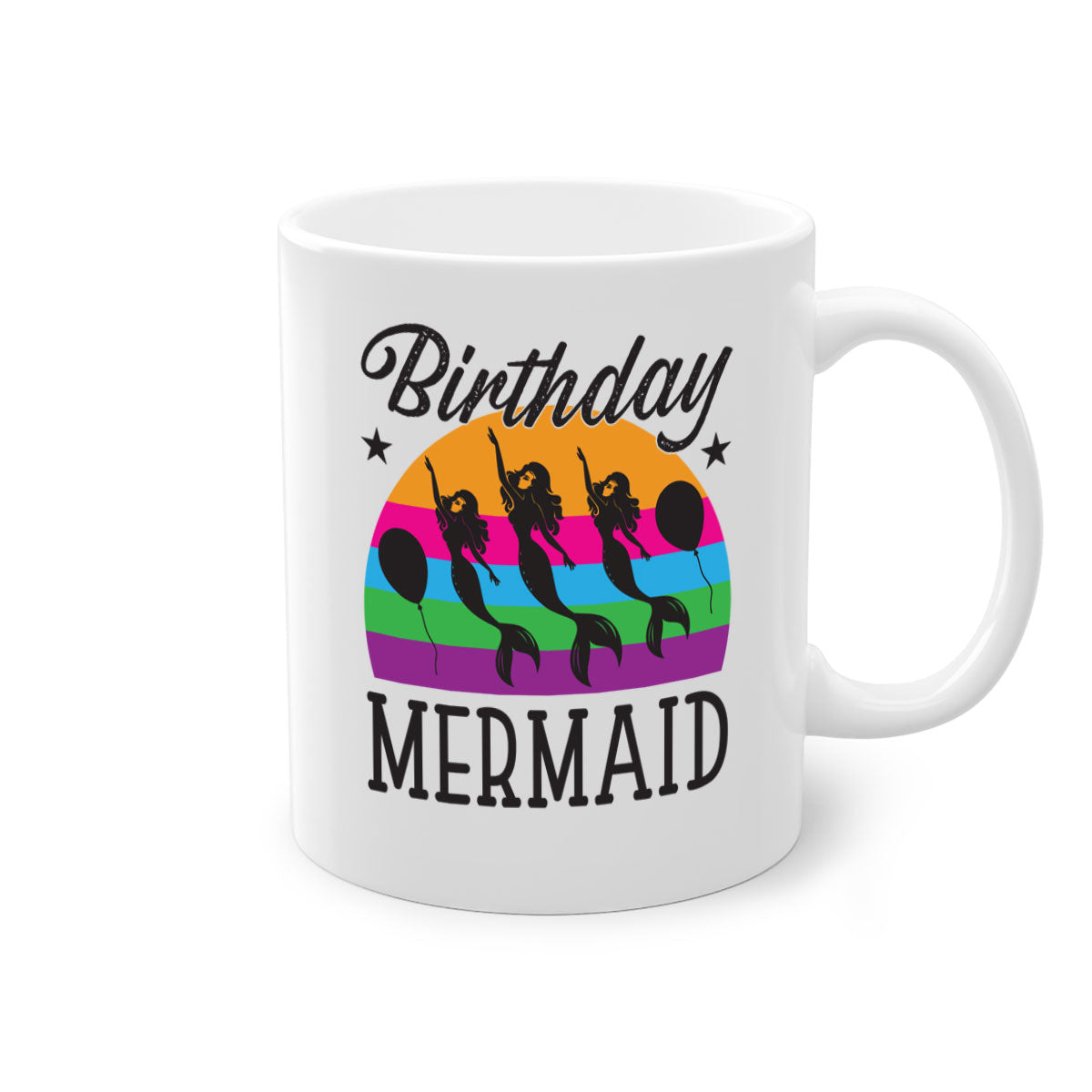 Birthday Mermaid Mug with colorful handle and glossy finish, perfect for coffee and tea.