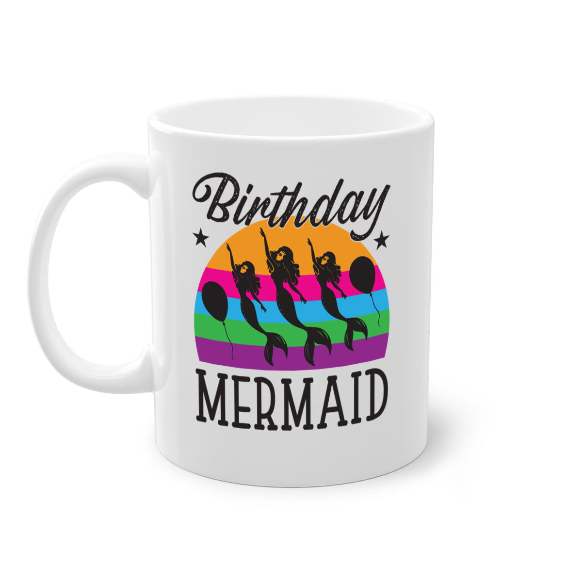 Birthday Mermaid Mug with colorful handle and glossy finish, perfect for coffee and tea.