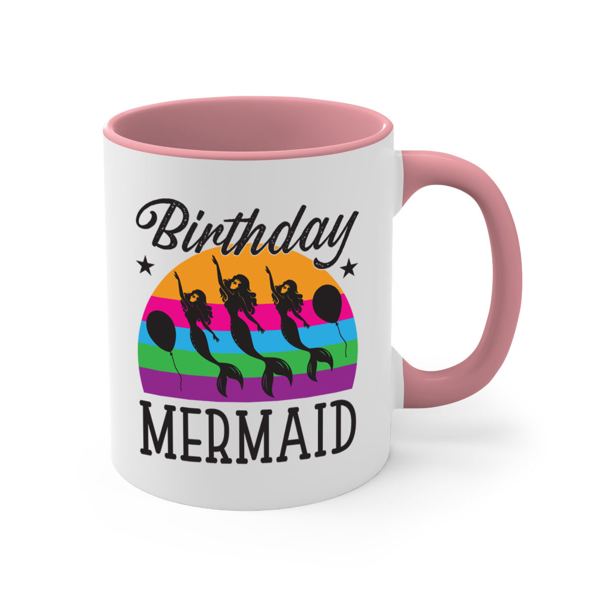 Birthday Mermaid Mug with colorful handle and glossy finish, perfect for coffee and tea.