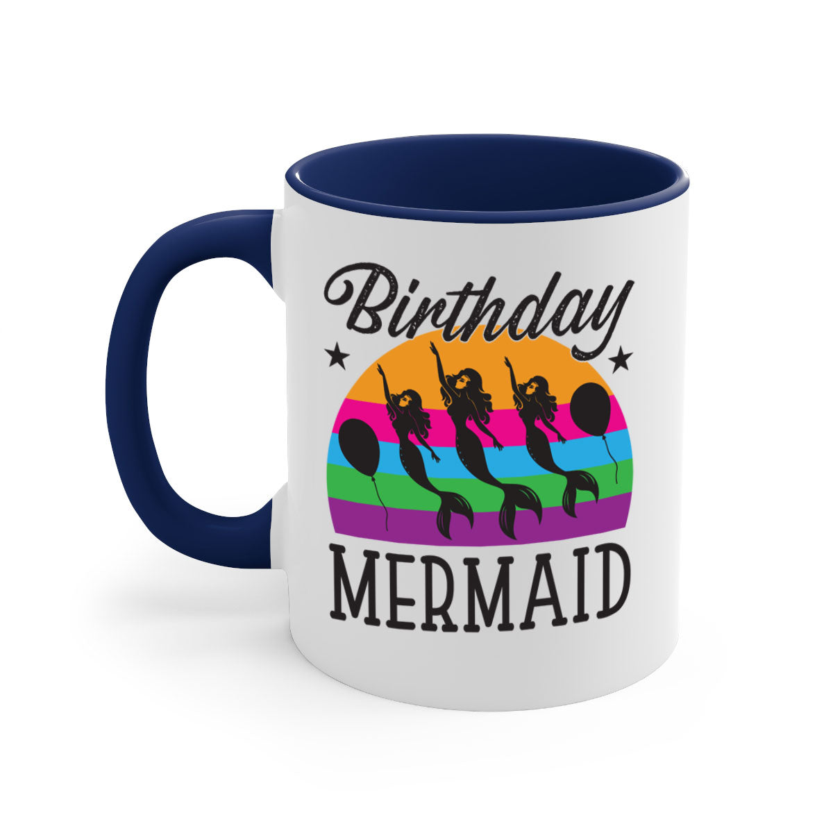 Birthday Mermaid Mug with colorful handle and glossy finish, perfect for coffee and tea.