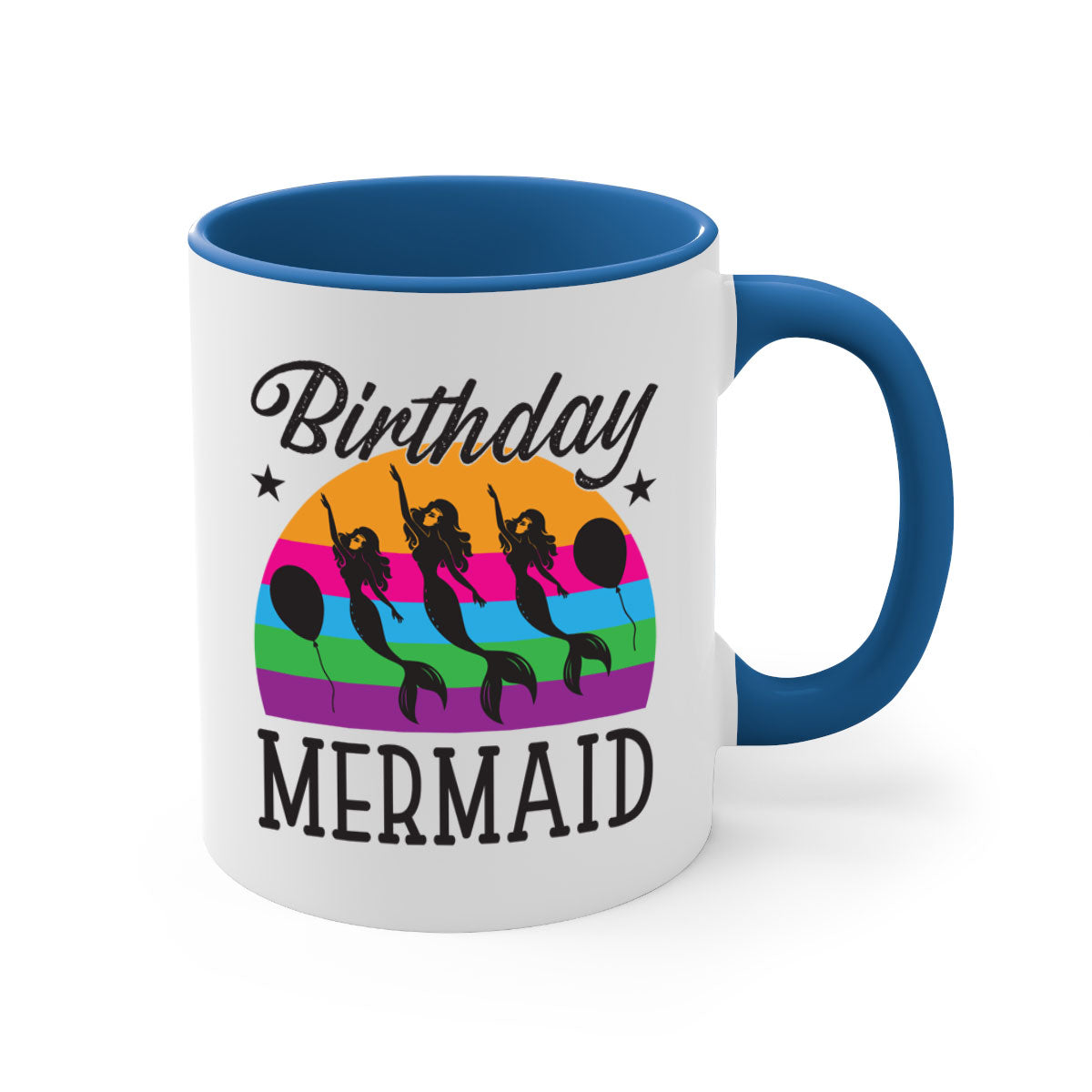 Birthday Mermaid Mug with colorful handle and glossy finish, perfect for coffee and tea.
