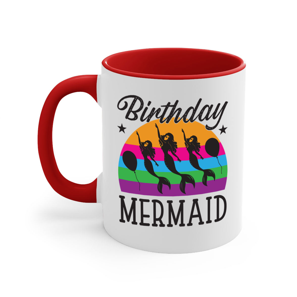 Birthday Mermaid Mug with colorful handle and glossy finish, perfect for coffee and tea.