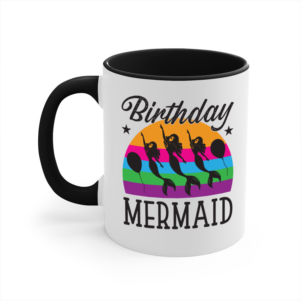 Birthday Mermaid Mug with colorful handle and glossy finish, perfect for coffee and tea.