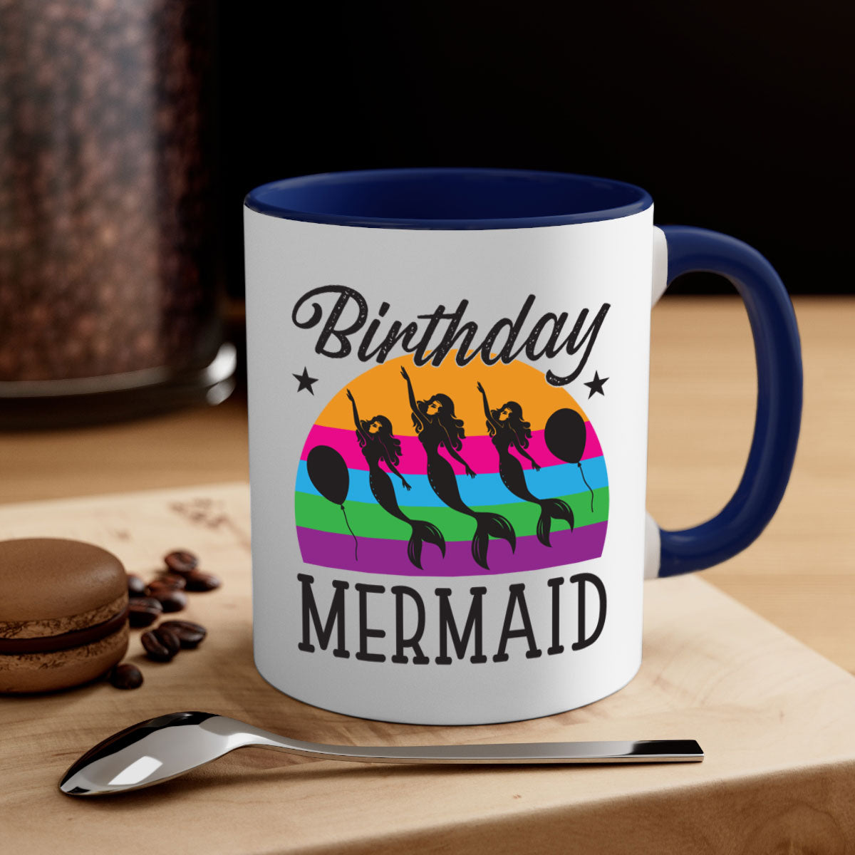 Birthday Mermaid Mug with colorful handle and glossy finish, perfect for coffee and tea.