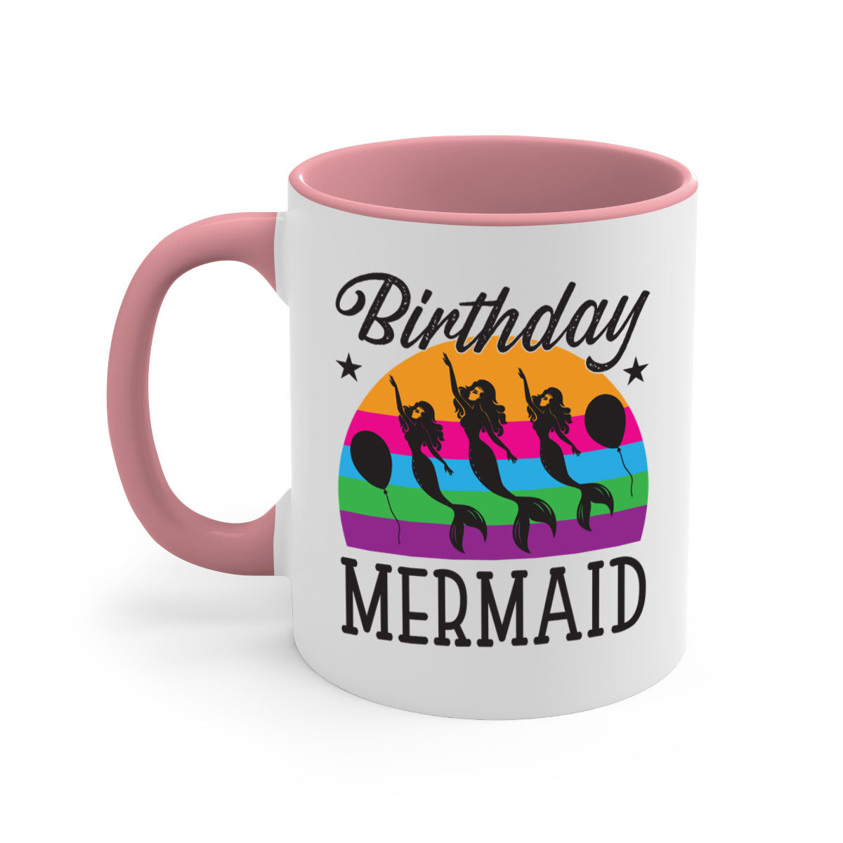 Birthday Mermaid Mug with colorful handle and glossy finish, perfect for coffee and tea.