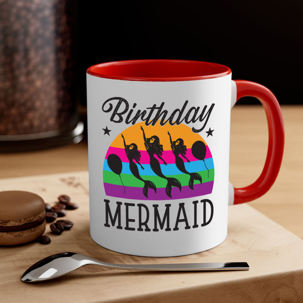 Birthday Mermaid Mug with colorful handle and glossy finish, perfect for coffee and tea.