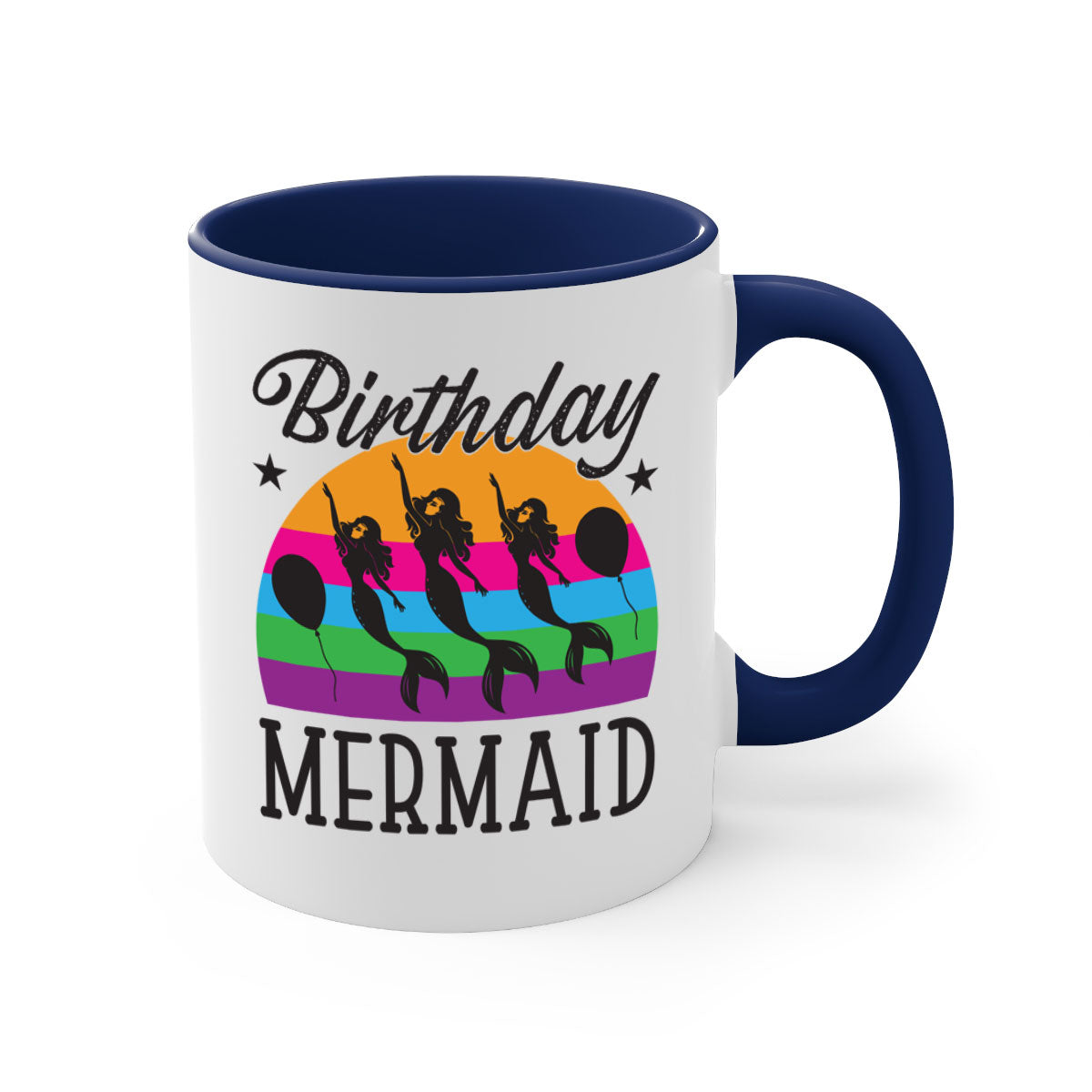 Birthday Mermaid Mug with colorful handle and glossy finish, perfect for coffee and tea.