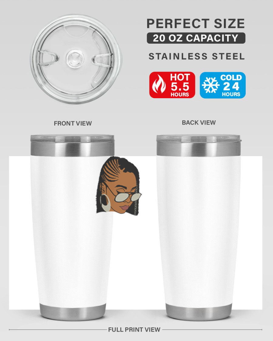 Black Afro 39# Tumbler featuring a stylish design, made from stainless steel with a copper lining, perfect for keeping drinks hot or cold.
