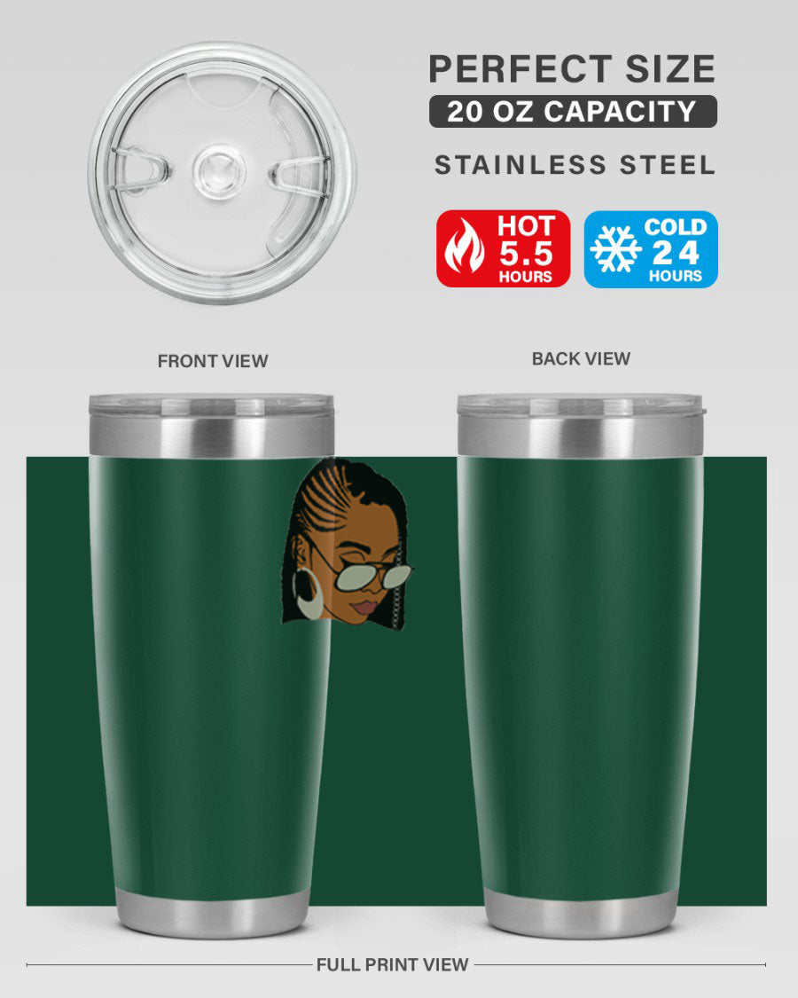 Black Afro 39# Tumbler featuring a stylish design, made from stainless steel with a copper lining, perfect for keeping drinks hot or cold.