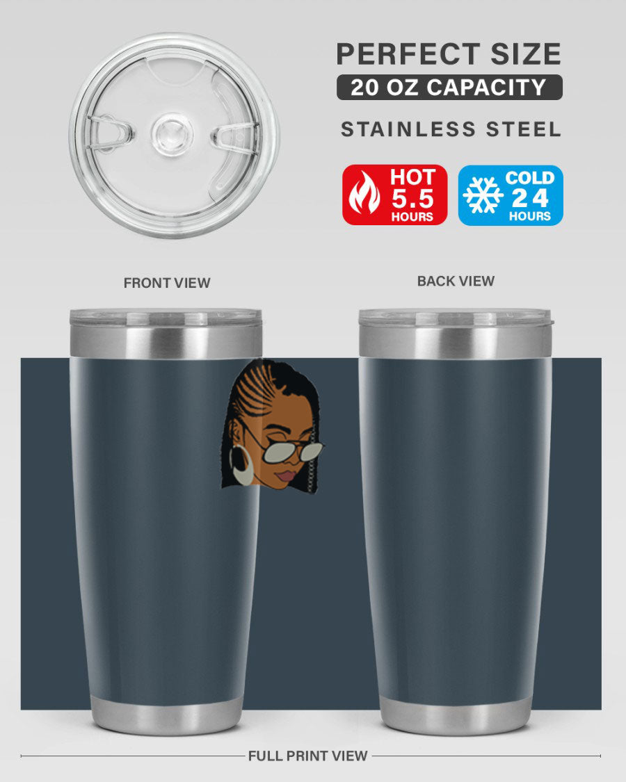 Black Afro 39# Tumbler featuring a stylish design, made from stainless steel with a copper lining, perfect for keeping drinks hot or cold.