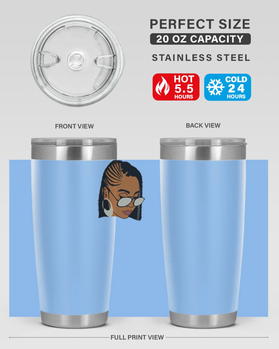 Black Afro 39# Tumbler featuring a stylish design, made from stainless steel with a copper lining, perfect for keeping drinks hot or cold.