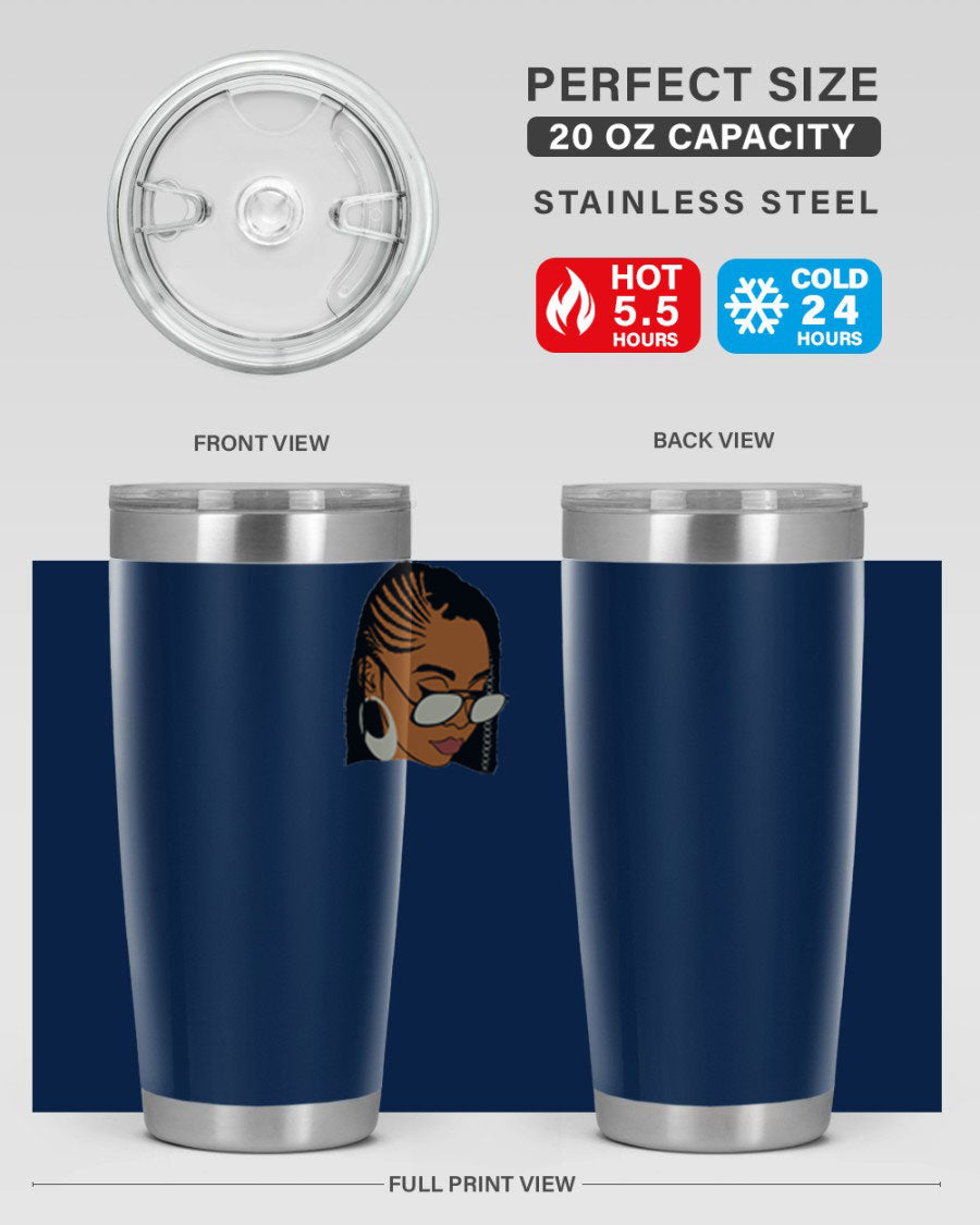 Black Afro 39# Tumbler featuring a stylish design, made from stainless steel with a copper lining, perfect for keeping drinks hot or cold.