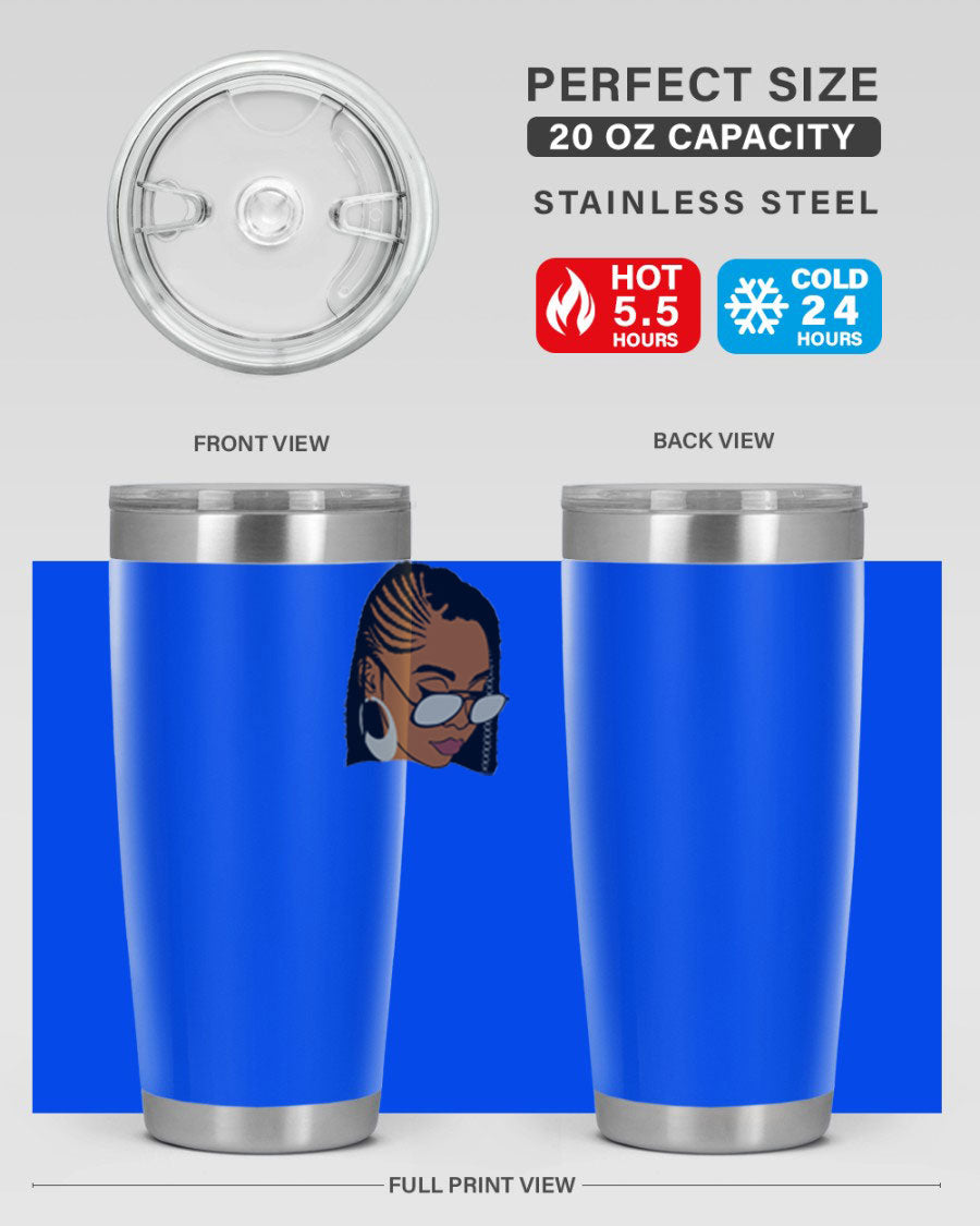 Black Afro 39# Tumbler featuring a stylish design, made from stainless steel with a copper lining, perfect for keeping drinks hot or cold.