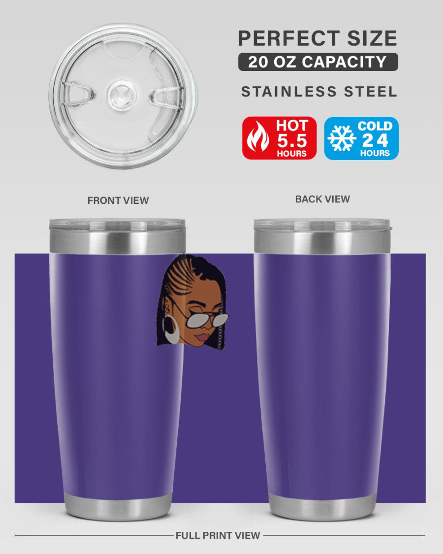 Black Afro 39# Tumbler featuring a stylish design, made from stainless steel with a copper lining, perfect for keeping drinks hot or cold.
