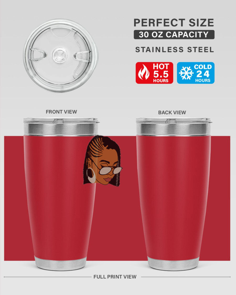 Black Afro 39# Tumbler featuring a stylish design, made from stainless steel with a copper lining, perfect for keeping drinks hot or cold.