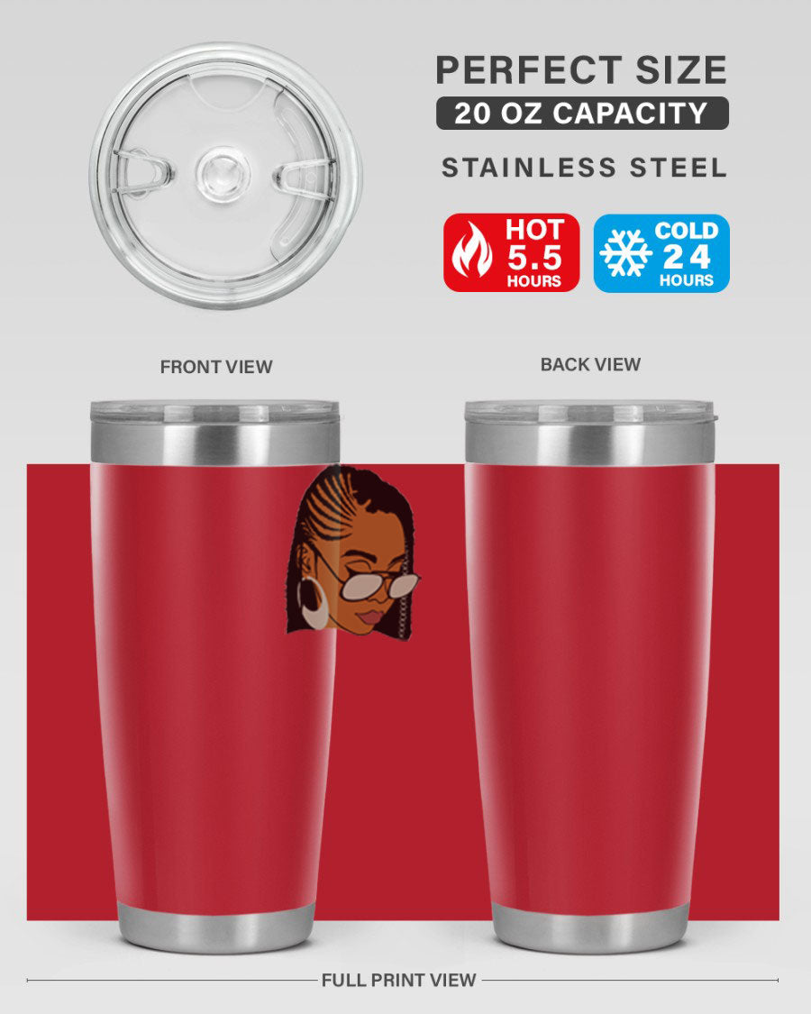 Black Afro 39# Tumbler featuring a stylish design, made from stainless steel with a copper lining, perfect for keeping drinks hot or cold.