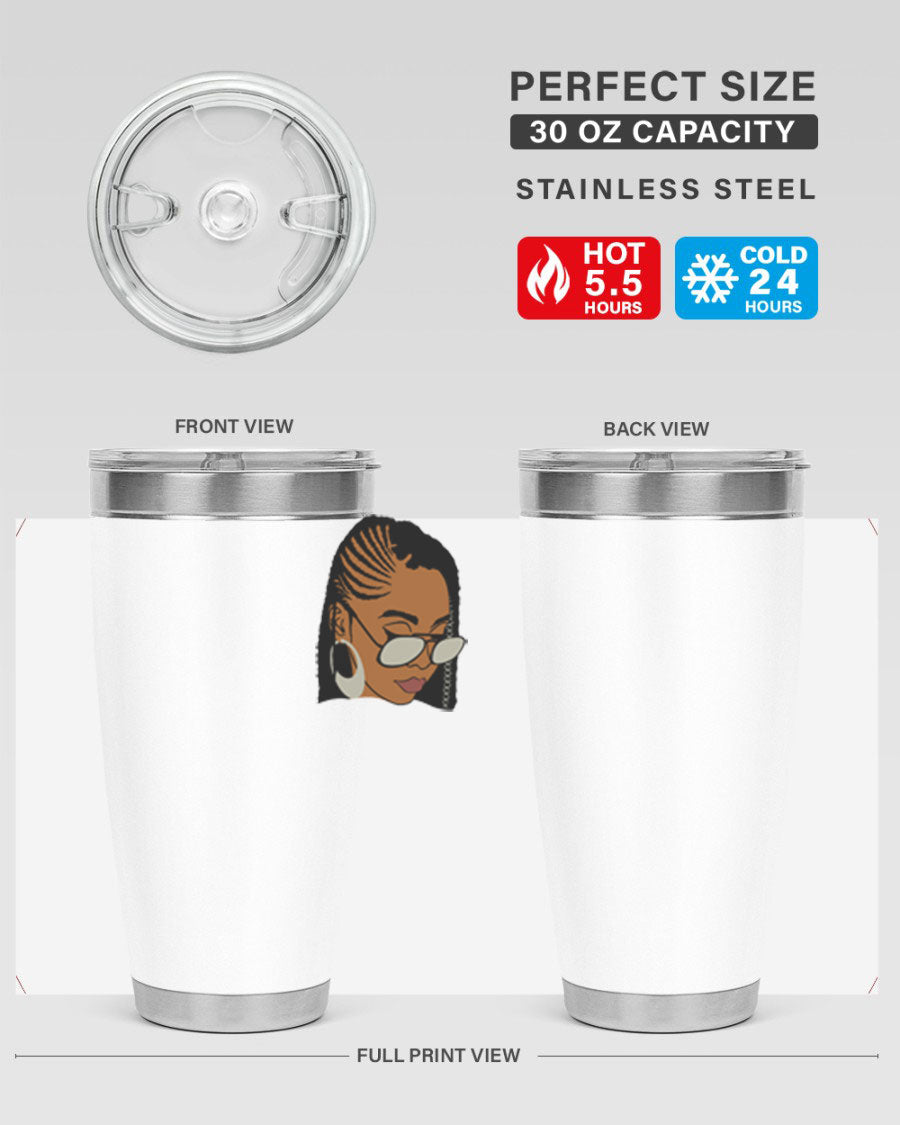 Black Afro 39# Tumbler featuring a stylish design, made from stainless steel with a copper lining, perfect for keeping drinks hot or cold.