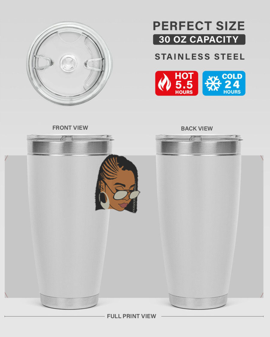 Black Afro 39# Tumbler featuring a stylish design, made from stainless steel with a copper lining, perfect for keeping drinks hot or cold.