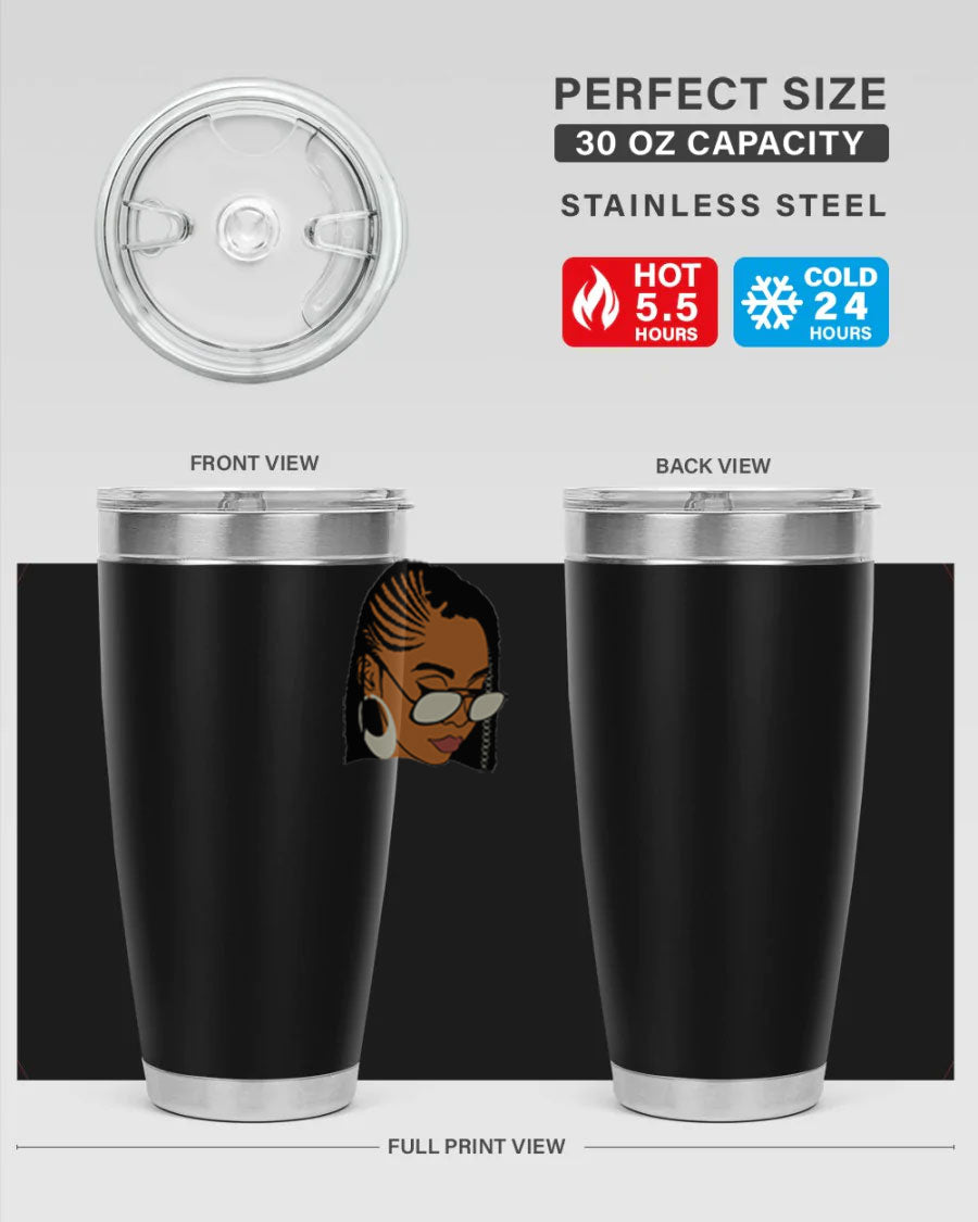 Black Afro 39# Tumbler featuring a stylish design, made from stainless steel with a copper lining, perfect for keeping drinks hot or cold.