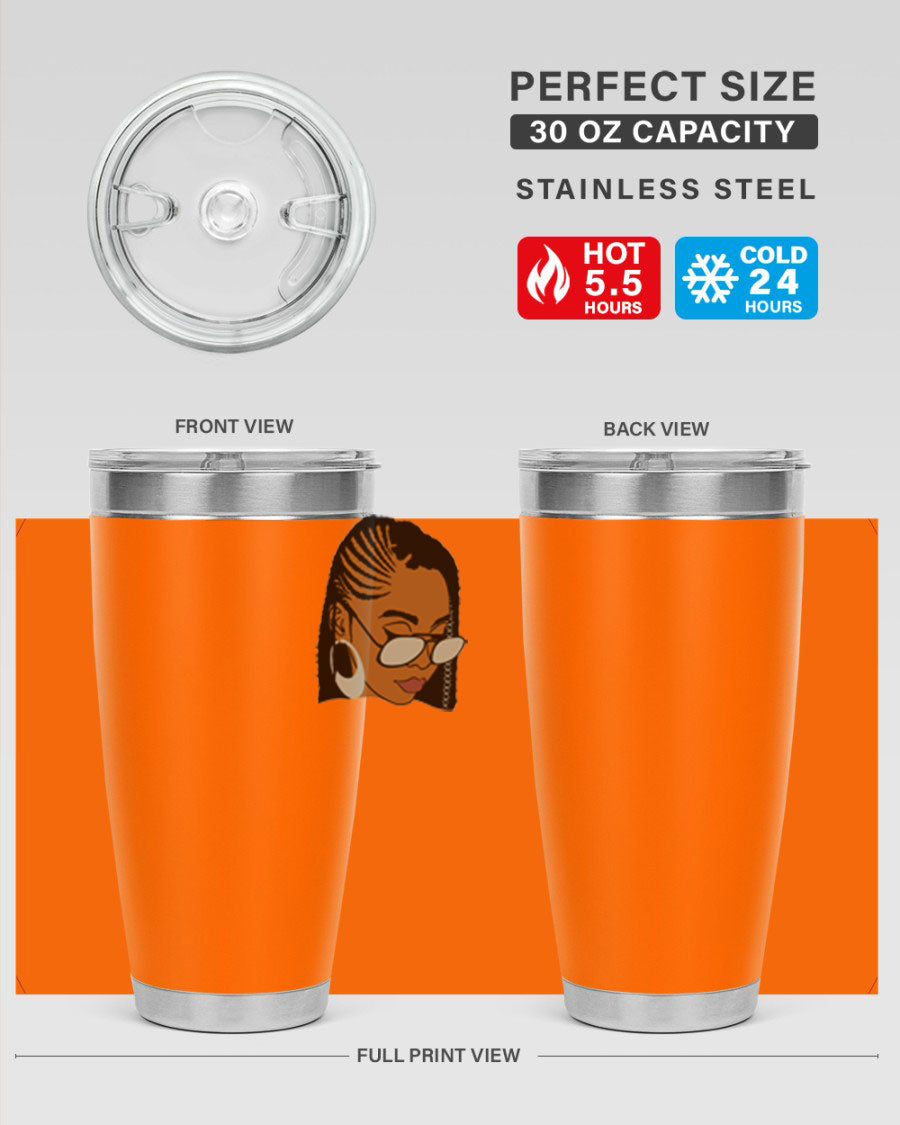 Black Afro 39# Tumbler featuring a stylish design, made from stainless steel with a copper lining, perfect for keeping drinks hot or cold.