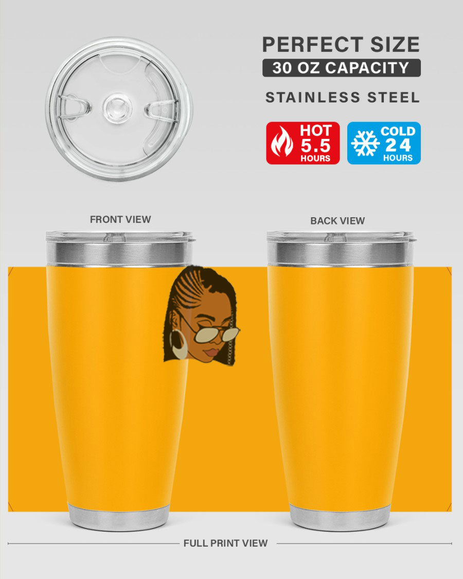 Black Afro 39# Tumbler featuring a stylish design, made from stainless steel with a copper lining, perfect for keeping drinks hot or cold.