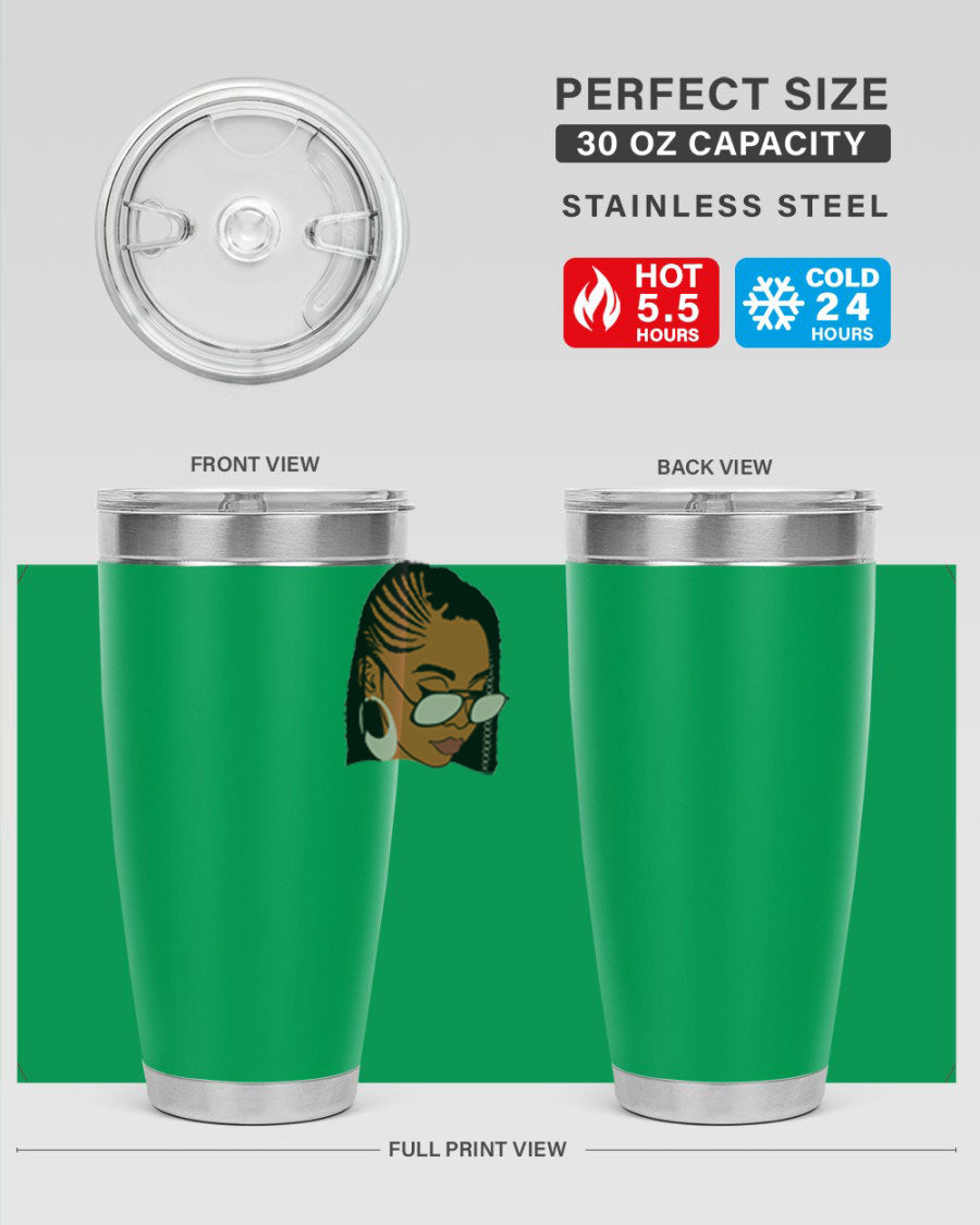 Black Afro 39# Tumbler featuring a stylish design, made from stainless steel with a copper lining, perfect for keeping drinks hot or cold.