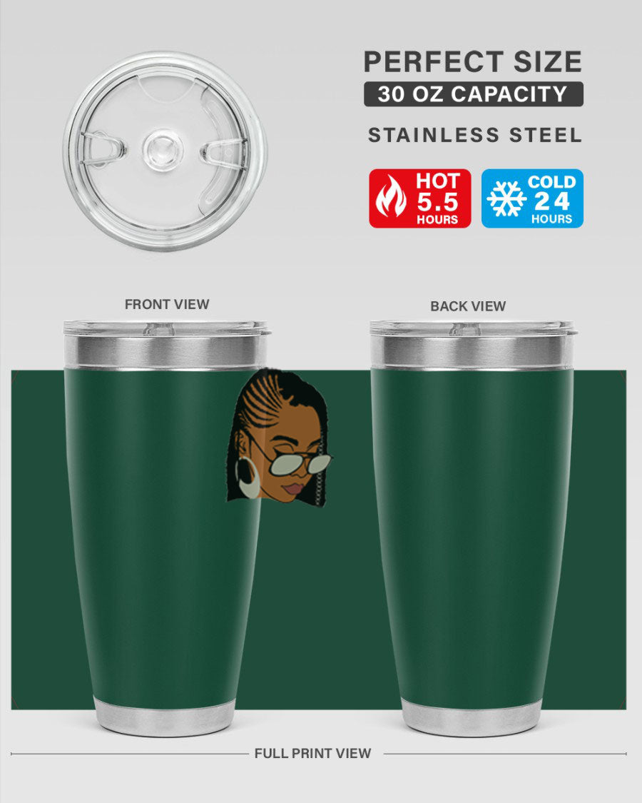 Black Afro 39# Tumbler featuring a stylish design, made from stainless steel with a copper lining, perfect for keeping drinks hot or cold.