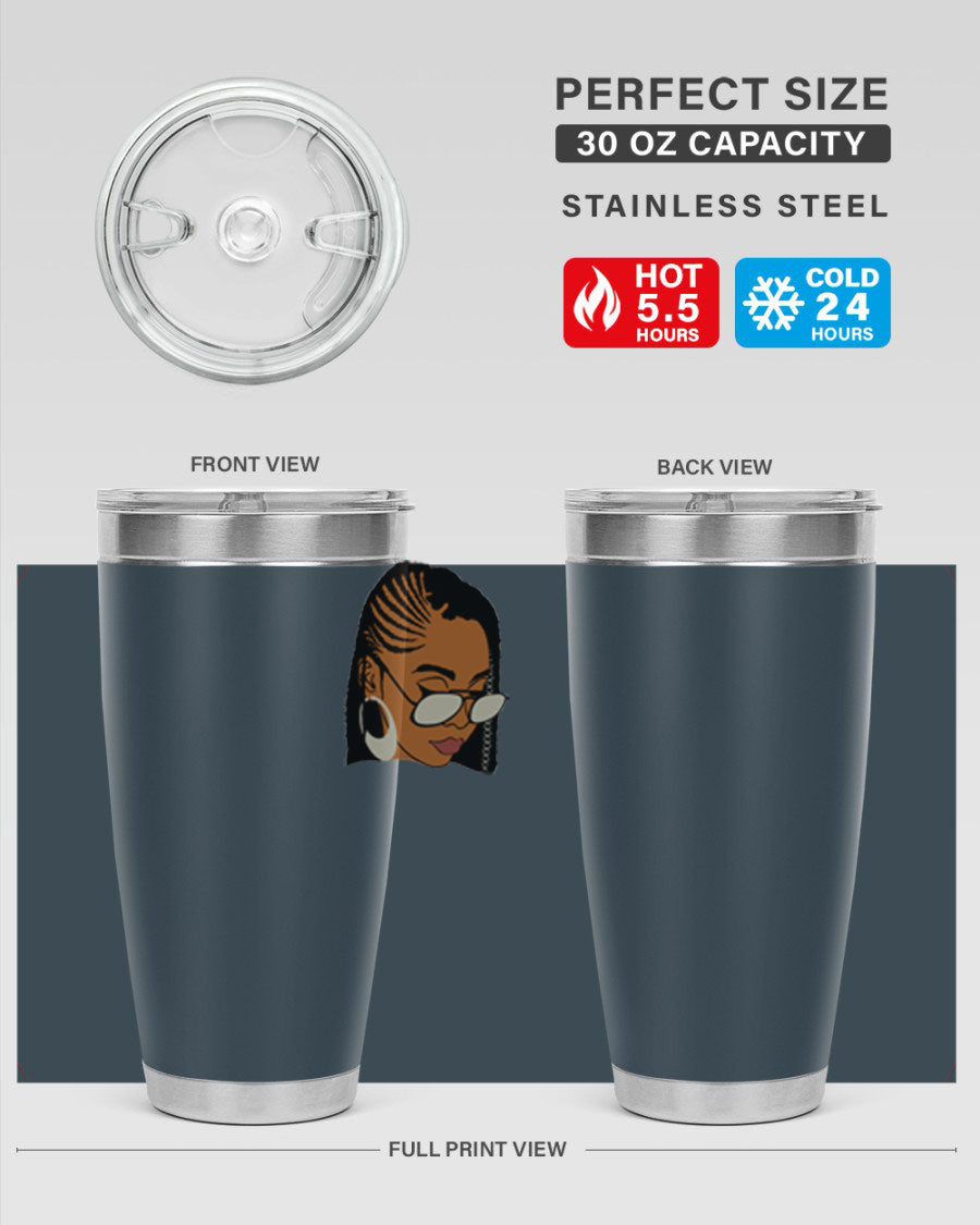 Black Afro 39# Tumbler featuring a stylish design, made from stainless steel with a copper lining, perfect for keeping drinks hot or cold.