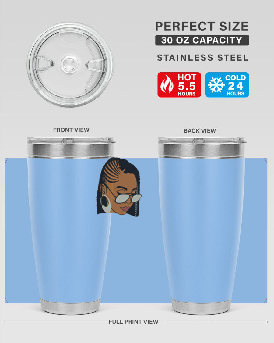 Black Afro 39# Tumbler featuring a stylish design, made from stainless steel with a copper lining, perfect for keeping drinks hot or cold.