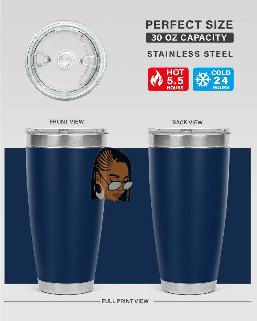 Black Afro 39# Tumbler featuring a stylish design, made from stainless steel with a copper lining, perfect for keeping drinks hot or cold.