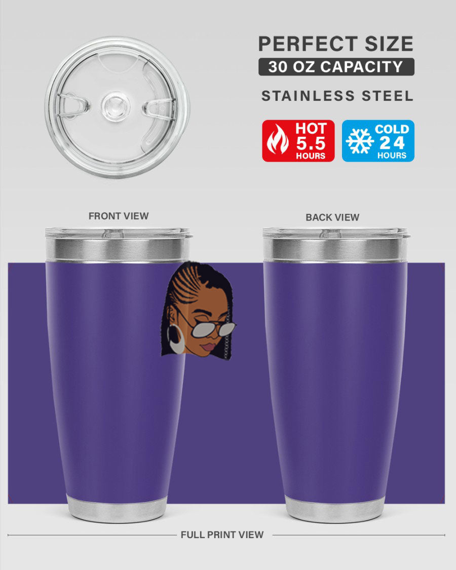 Black Afro 39# Tumbler featuring a stylish design, made from stainless steel with a copper lining, perfect for keeping drinks hot or cold.