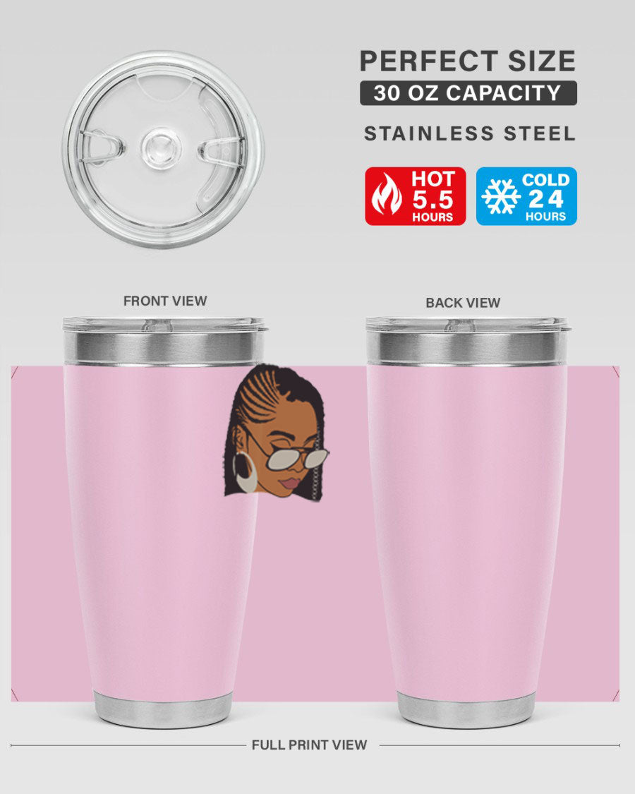 Black Afro 39# Tumbler featuring a stylish design, made from stainless steel with a copper lining, perfect for keeping drinks hot or cold.