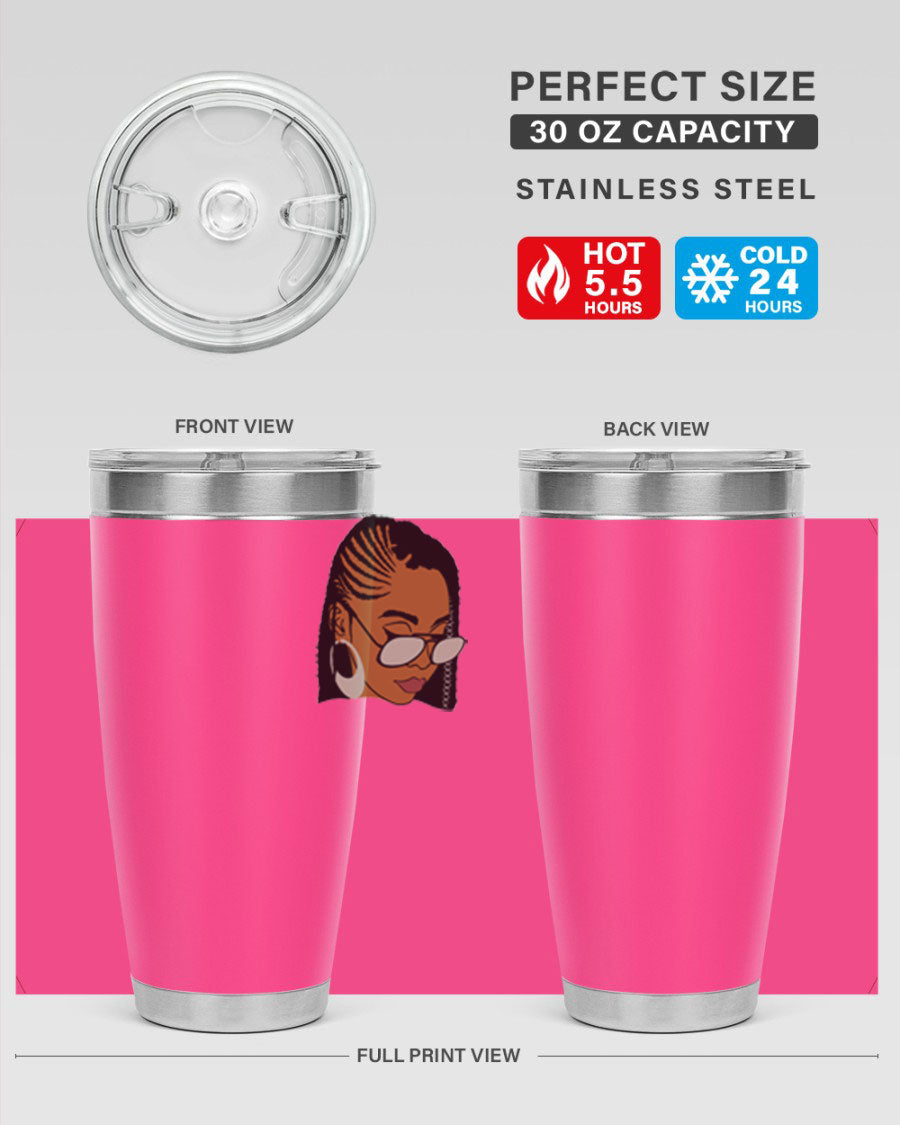 Black Afro 39# Tumbler featuring a stylish design, made from stainless steel with a copper lining, perfect for keeping drinks hot or cold.