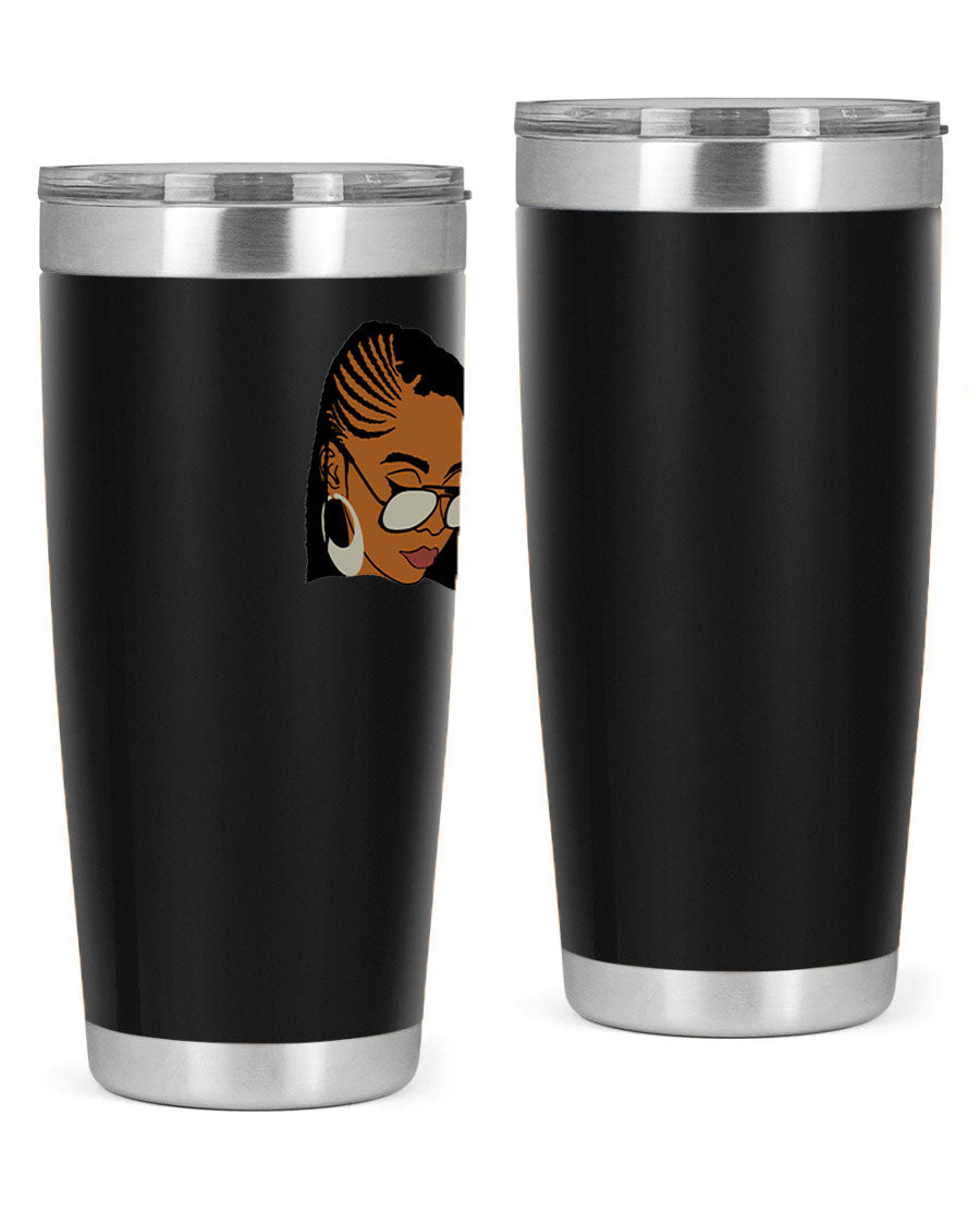 Black Afro 39# Tumbler featuring a stylish design, made from stainless steel with a copper lining, perfect for keeping drinks hot or cold.