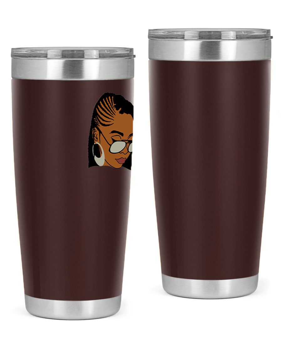 Black Afro 39# Tumbler featuring a stylish design, made from stainless steel with a copper lining, perfect for keeping drinks hot or cold.