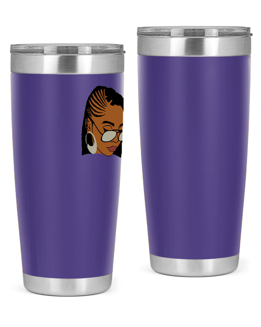 Black Afro 39# Tumbler featuring a stylish design, made from stainless steel with a copper lining, perfect for keeping drinks hot or cold.