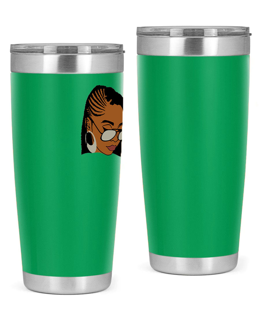 Black Afro 39# Tumbler featuring a stylish design, made from stainless steel with a copper lining, perfect for keeping drinks hot or cold.